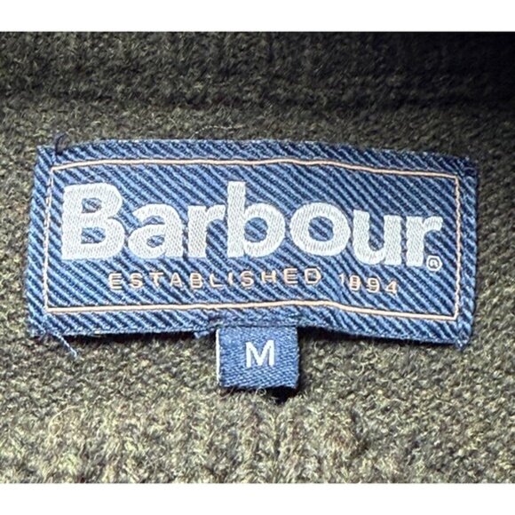 Barbour Mens M Half Zip Sweater Olive Green Wool Faux Suede Elbow Patches Mock - Picture 3 of 12